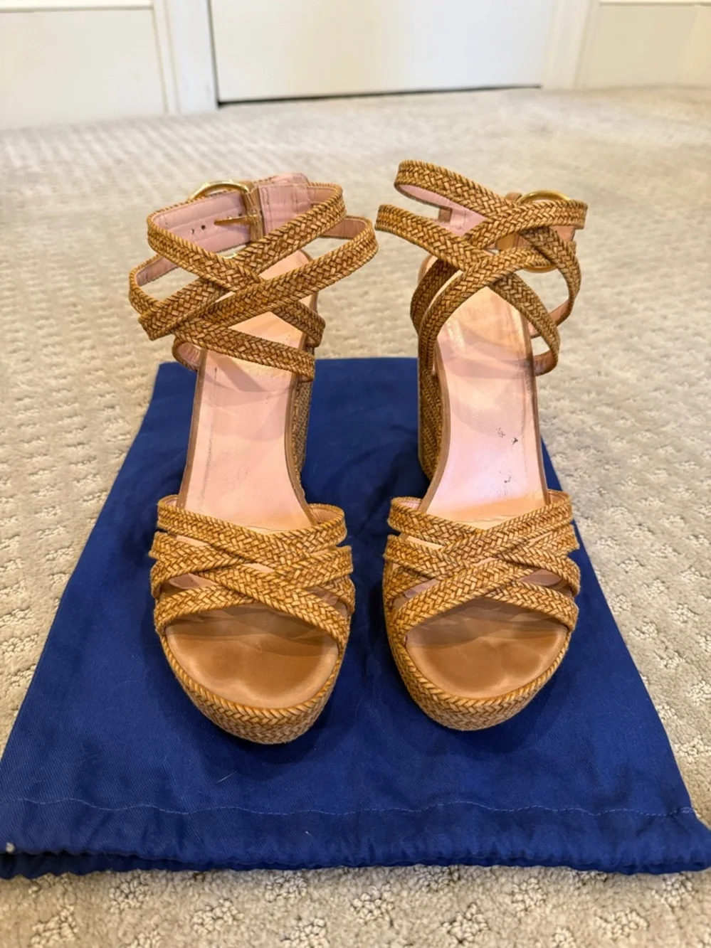 Stuart Weitzman Braided Wedge Platform Sandals in Tan Size 10 - Picture 2 of 10